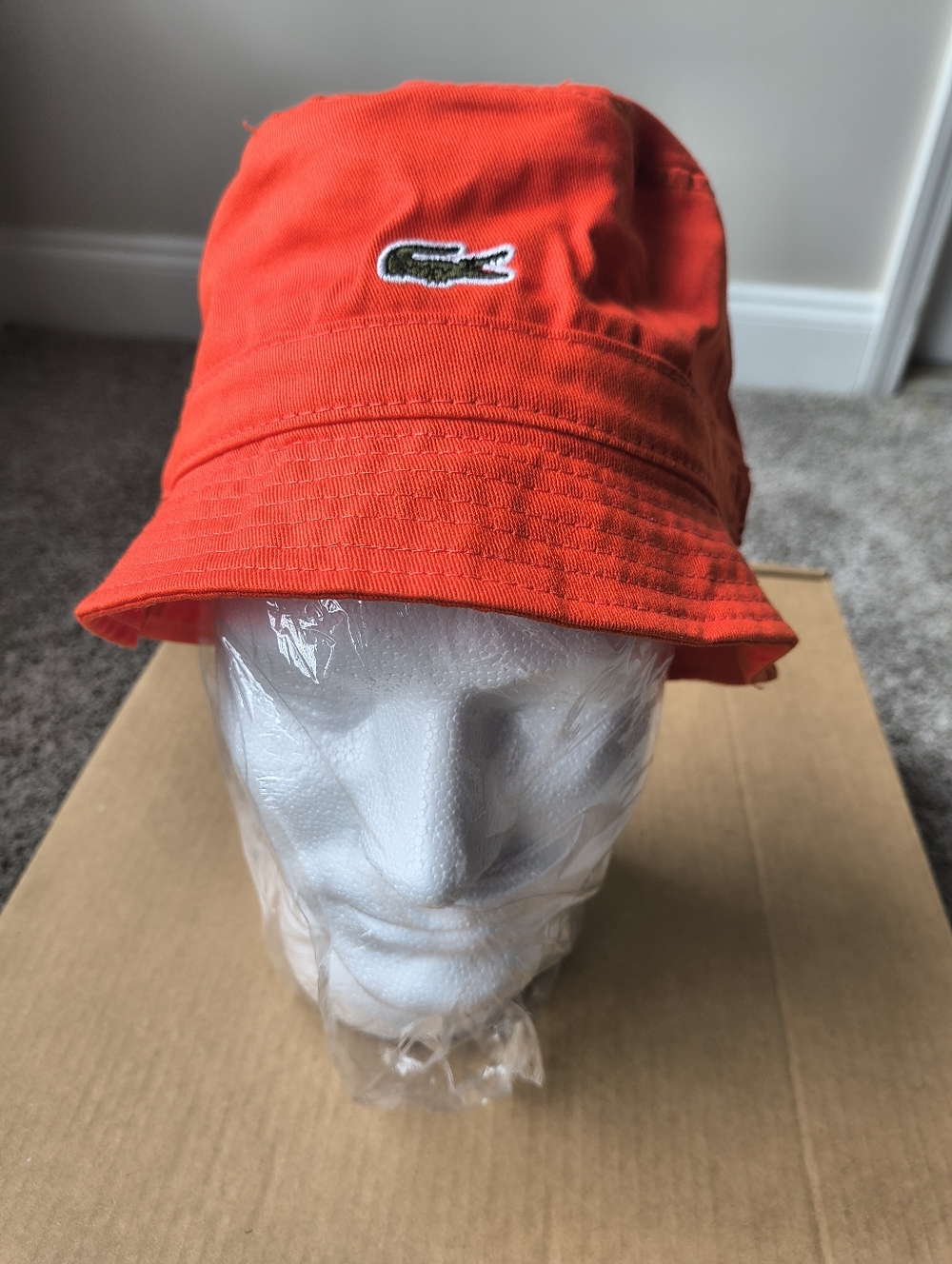 Lacoste Orange-Red Bucket Hat with Embroidered Croc
